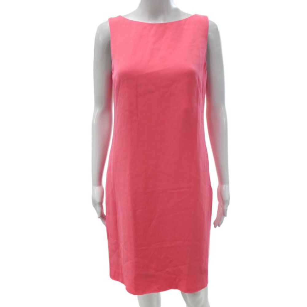 Akris Womens Sheath Silk Pink Boat Neck Knee Length Dress Size 8